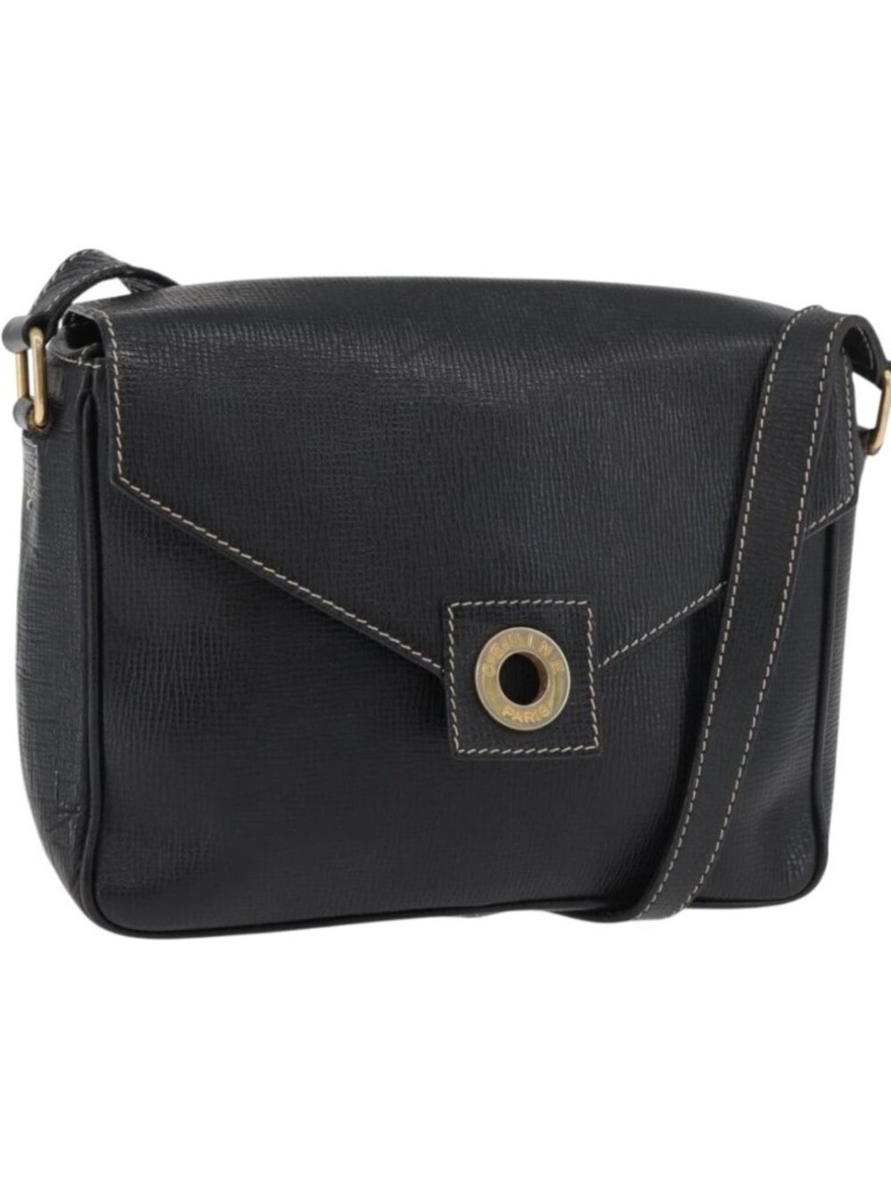 CELINE Circle Shoulder Bag Leather Black Gold